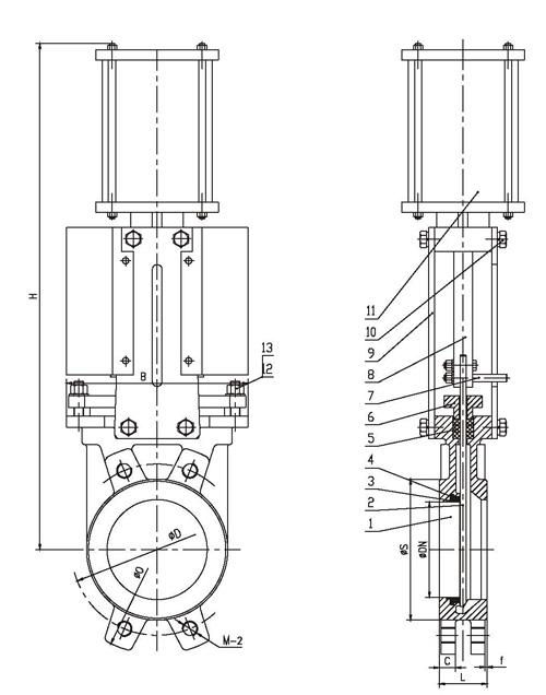 Pneumatic Actuated Knife Valve , MSS-SP81 Standard Soft Seat Valve For Paper Pulp 0