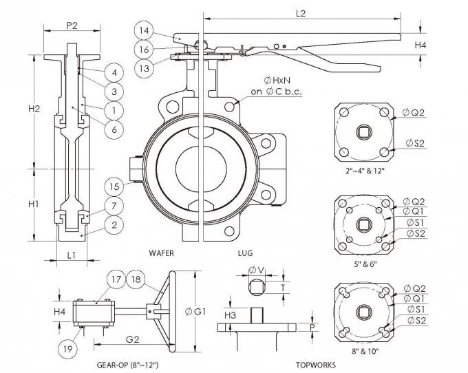 PTFE Seated API609 Butterfly Valve Corrosion Resistant Split Body For Chemical Liquid 0