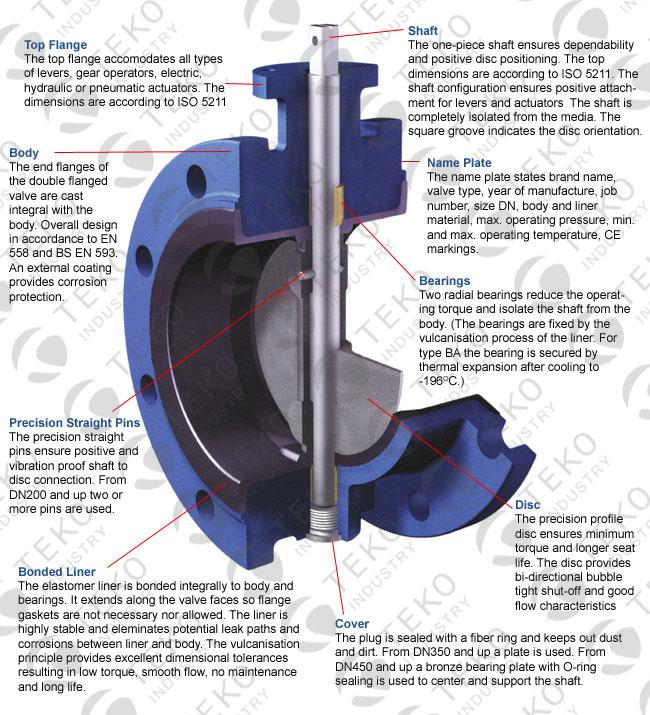 Worm Gear Operation API609 Butterfly Valve Double Flange With One Piece Through Stem 0