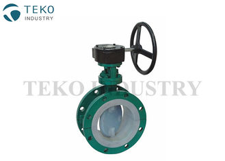 Pure Virgin PTFE Lined Valves , Gear Operation Flanged End PTFE Lined Butterfly Valve