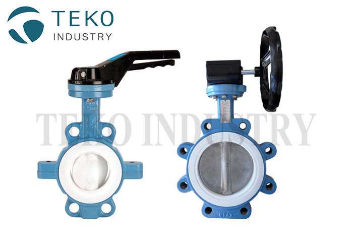 buy PN10 Cast Iron Two Pieces PTFE Butterfly Valve For Corrosive Liquid online manufacturer